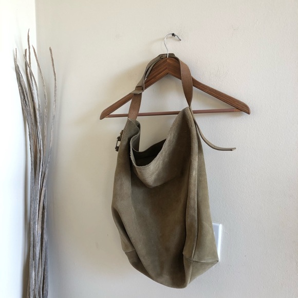 Balenciaga Handbags - Balenciaga Rare Large Suede Taupe Buckle Tote Bag